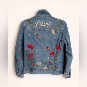 & Denim “Liberte” Heavily Embroidered Floral Denim Jacket Size 8